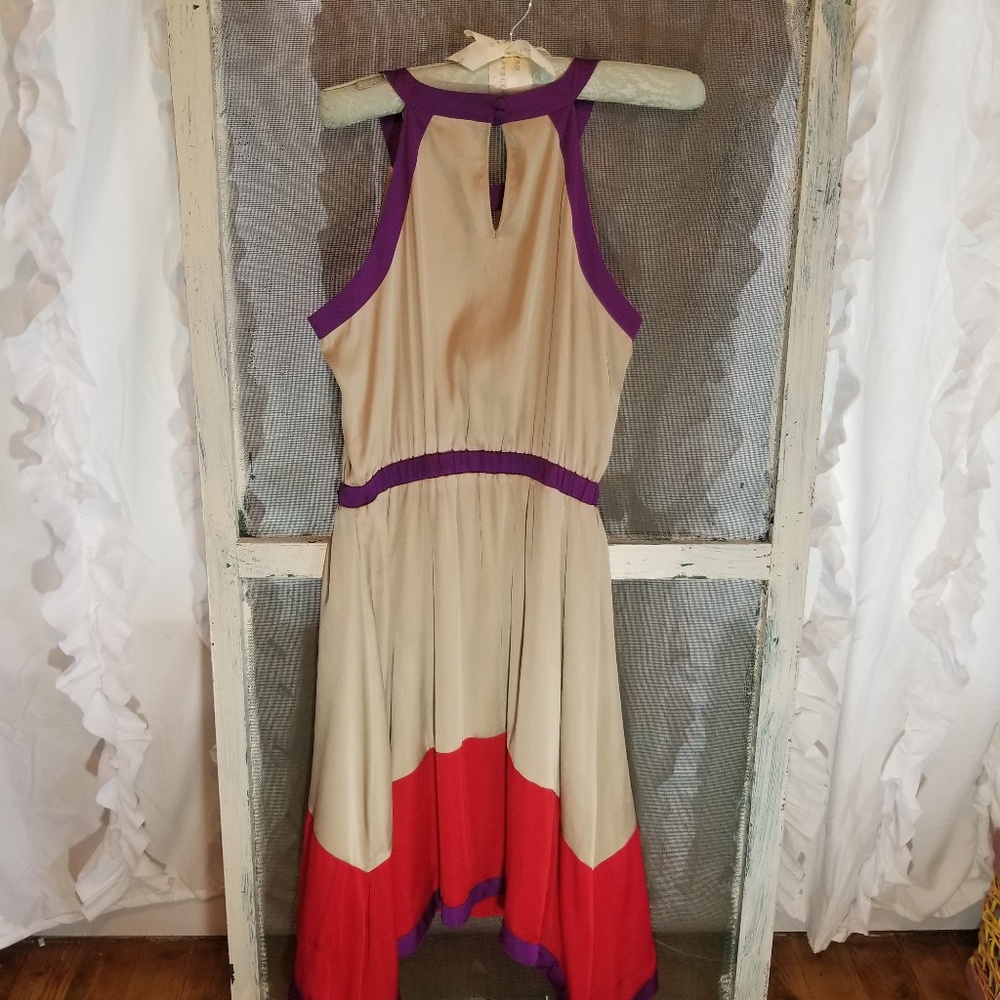 Outback Red purple cream and red silky dress - Picture 5 of 8
